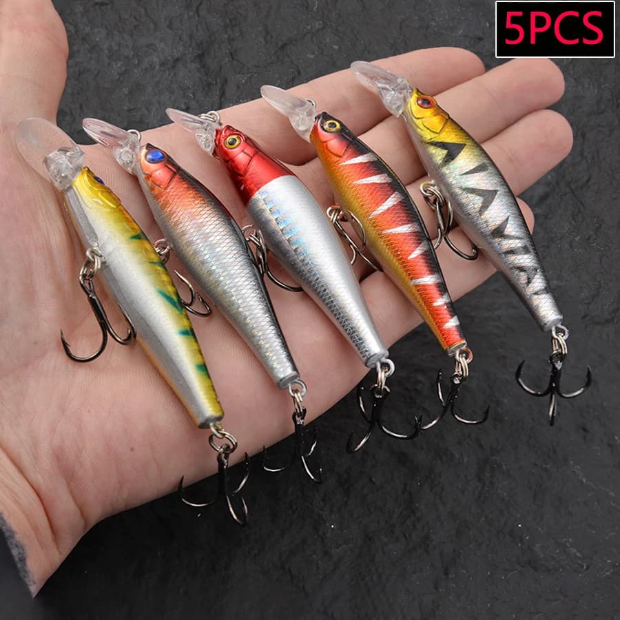 5 Pezzi Esca Artificiale Minnow per Pesca in Mare, Accessori per Carpe, Attrezzatura da Pesca con 6 # Ami per Crankbait e Trolling