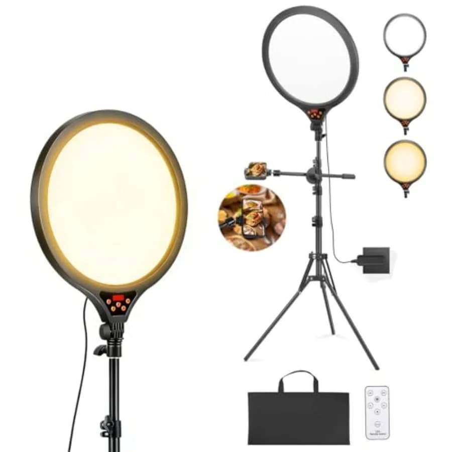 Anello Luminoso con Supporto 14'', 6500K Professionale a Schermo Intero, Luce LED per Selfie Dimmerabile per Fotografia