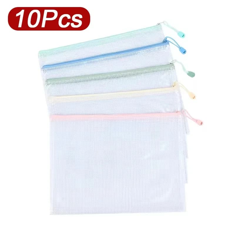 5/10/30PCS Storage Bag Folder File Mesh Zipper Pouch A4 A5 Document Bag Zip File Folders For School Stationery Office Supplies