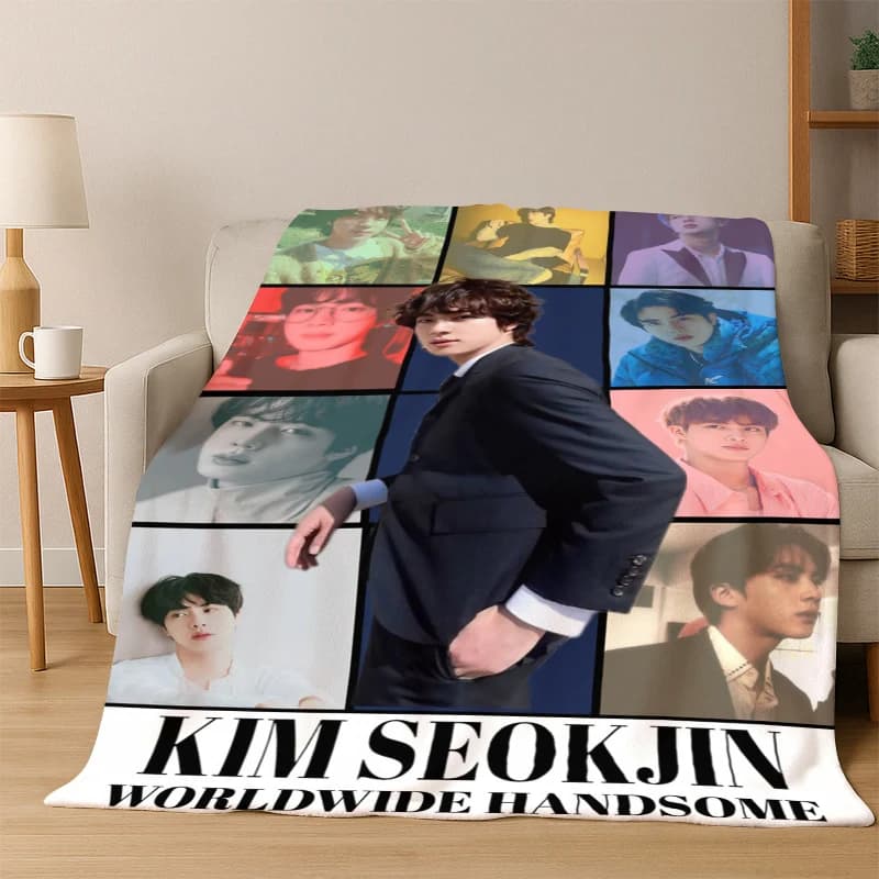 Coperta in flanella ultra morbida Kim Seok Jin Kpop B-BTS, coperta calda e accogliente per divano letto, camera da letto, soggiorno, viaggio