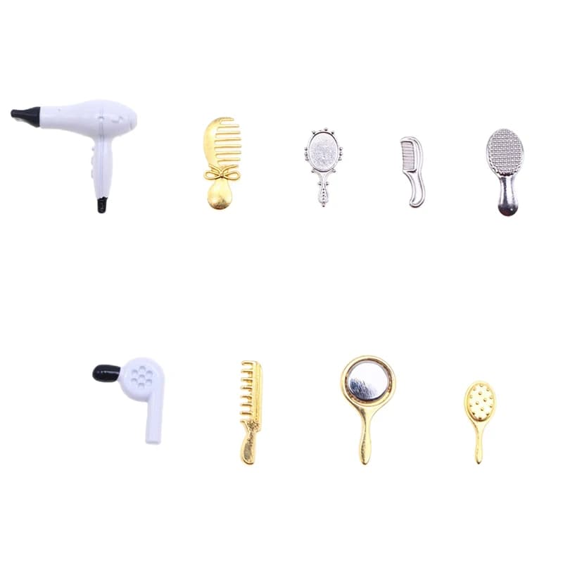 MX 1 Set Nuovo 1:12 Miniatura Casa delle Bambole Simulazione Pettine Specchio Asciugacapelli Modello Decorazione Casa Giocattolo Accessori Casa delle Bambole