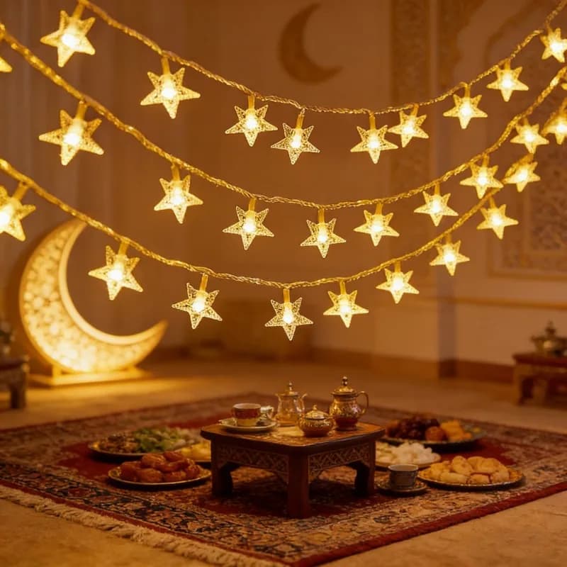 Luci a Stringa a Forma di Stella Eid Mubarak a Batteria, Decorazione per Matrimoni, Feste, Interni ed Esterni, Ghirlanda per Ramadan, Lampada Decorativa per la Casa