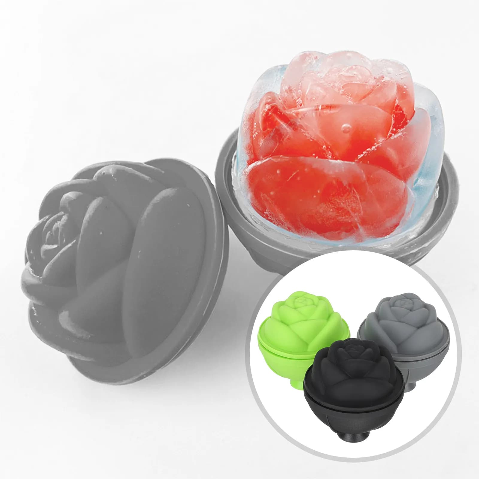 Set di 3 Stampi per Ghiaccio a Forma di Rosa, Stampi Decorativi per Palline di Ghiaccio per Eventi Festivi, Bar Domestici, Spiagge, Succhi Refrigerati e Bevande Fredde