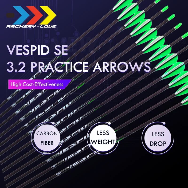 Frecce in carbonio ArcheryLove VESPID SE ID3.2 per tiro con l'arco, spina 500-1200, per arco ricurvo, set da 12 pezzi