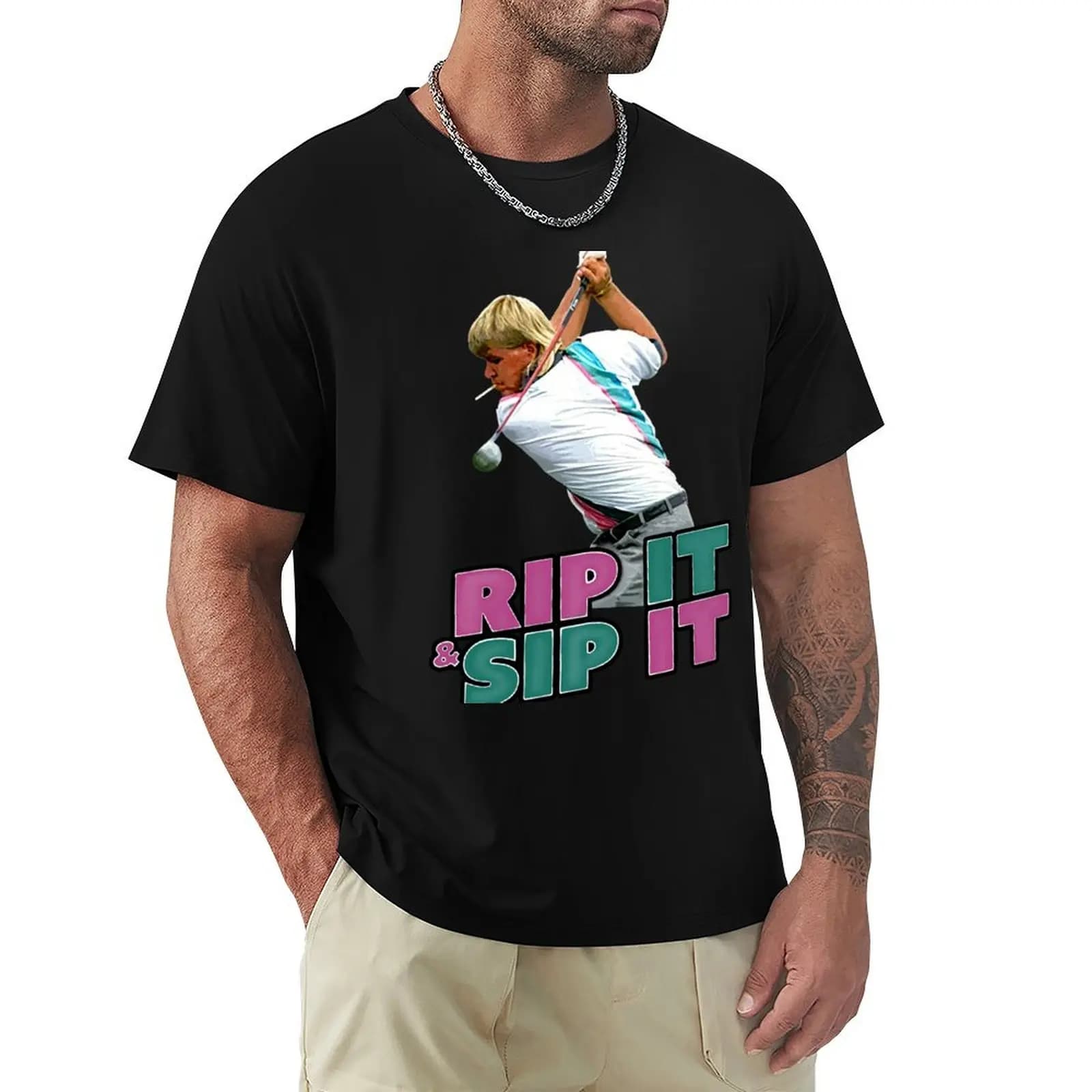 T-shirt da golf John Daly Rip It Sip It, maglietta a maniche corte per allenamento e performance