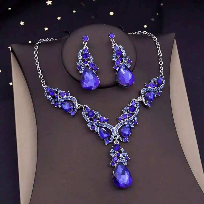 Splendidi set di gioielli in cristallo blu per le donne Orecchini girocollo da sposa Set abito da sposa Accessori per collane in costume da sposa