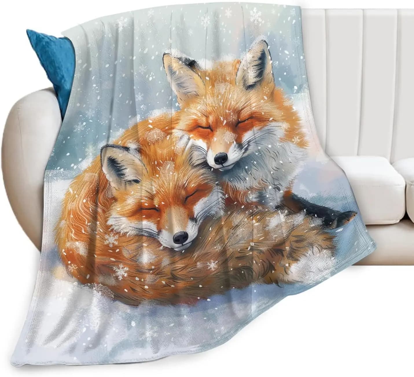 Cute Orange Fox Wild Animal Forest Nature Pattern Print Throw Blanket Soft Lightweight Blanket for Bed Couch Sofa