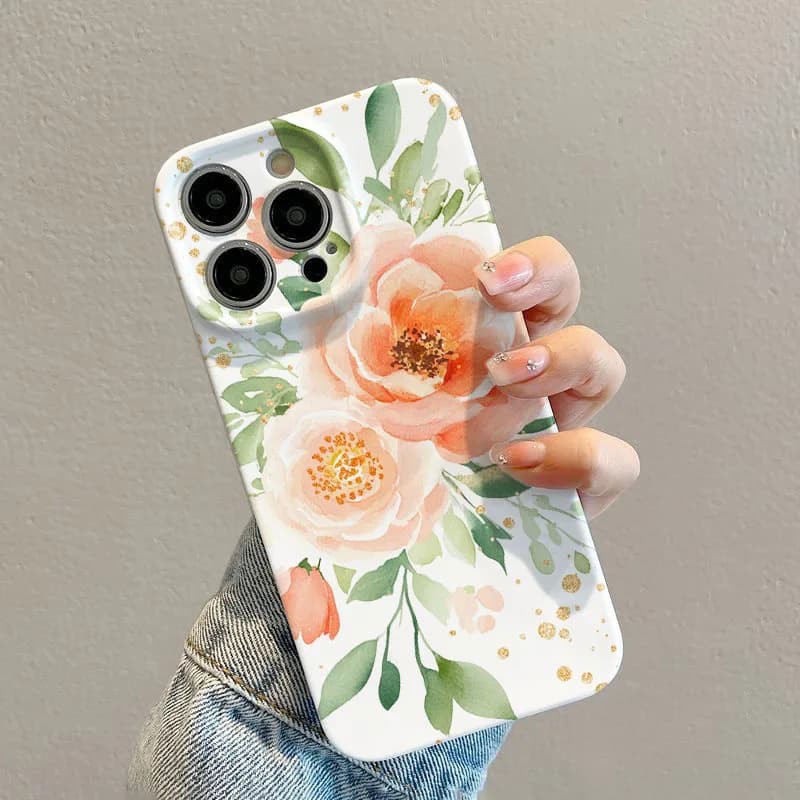 Cover Protettiva Rigida in PC con Motivo Floreale a Peonia Acquerello per iPhone 17 16 15 14 13 12 11 Pro Max Air 16e 7 8 Plus XS Max X XR