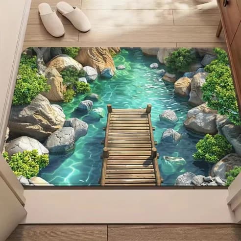 Tappeto per porta Pond and Bridge con superficie piatta antiscivolo e resistente all'usura, per soggiorno, camera da letto, cucina, decorazione per la casa, tappeto natalizio