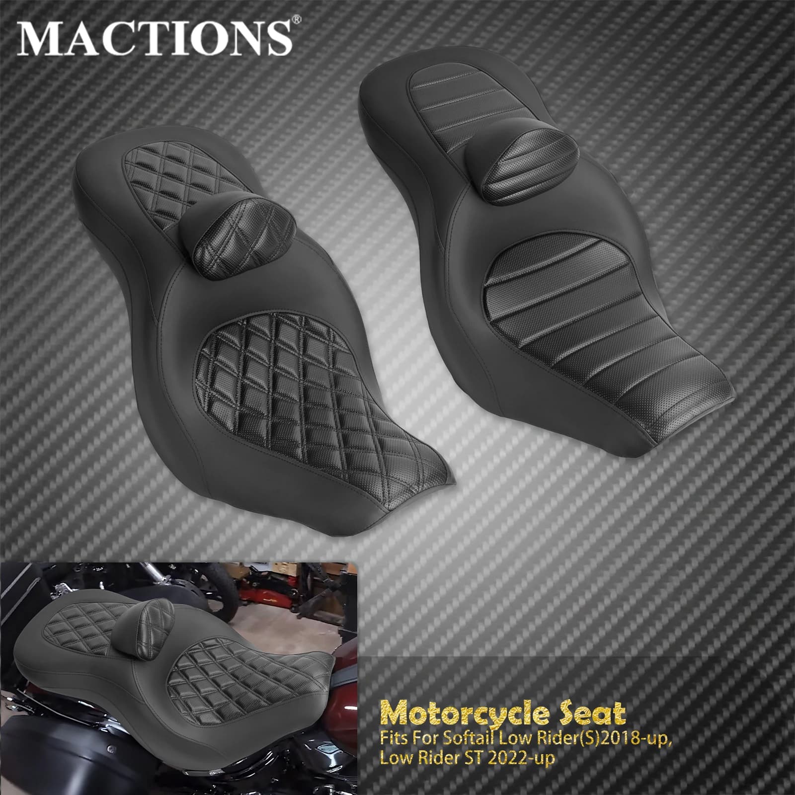 Sella Biposto Moto con Schienale per Conducente e Passeggero, Cuscini Sella per Harley Softail Low Rider S Sport Glide 2018-2024
