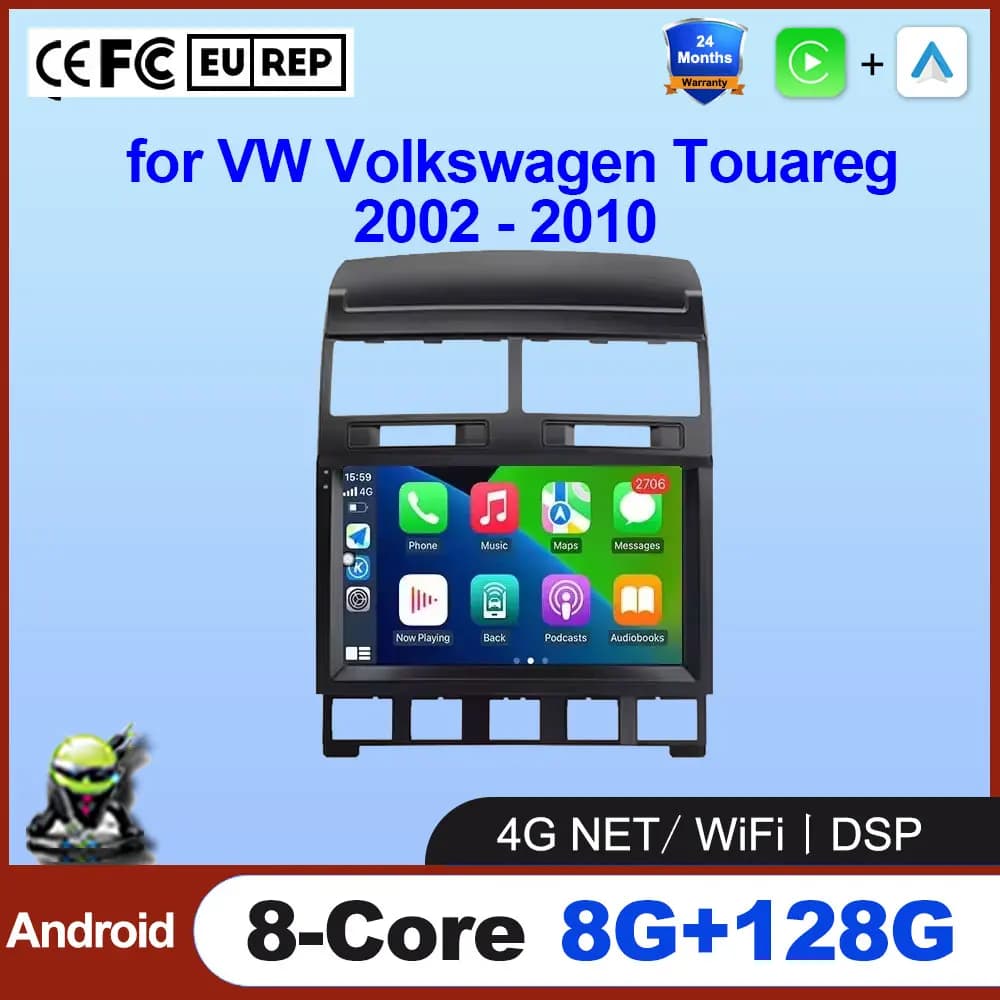 Autoradio Wireless CarPlay Android 15 per VW Volkswagen Touareg 2002 - 2010, Strumenti di Navigazione GPS Multimediale per Auto, BT SWC
