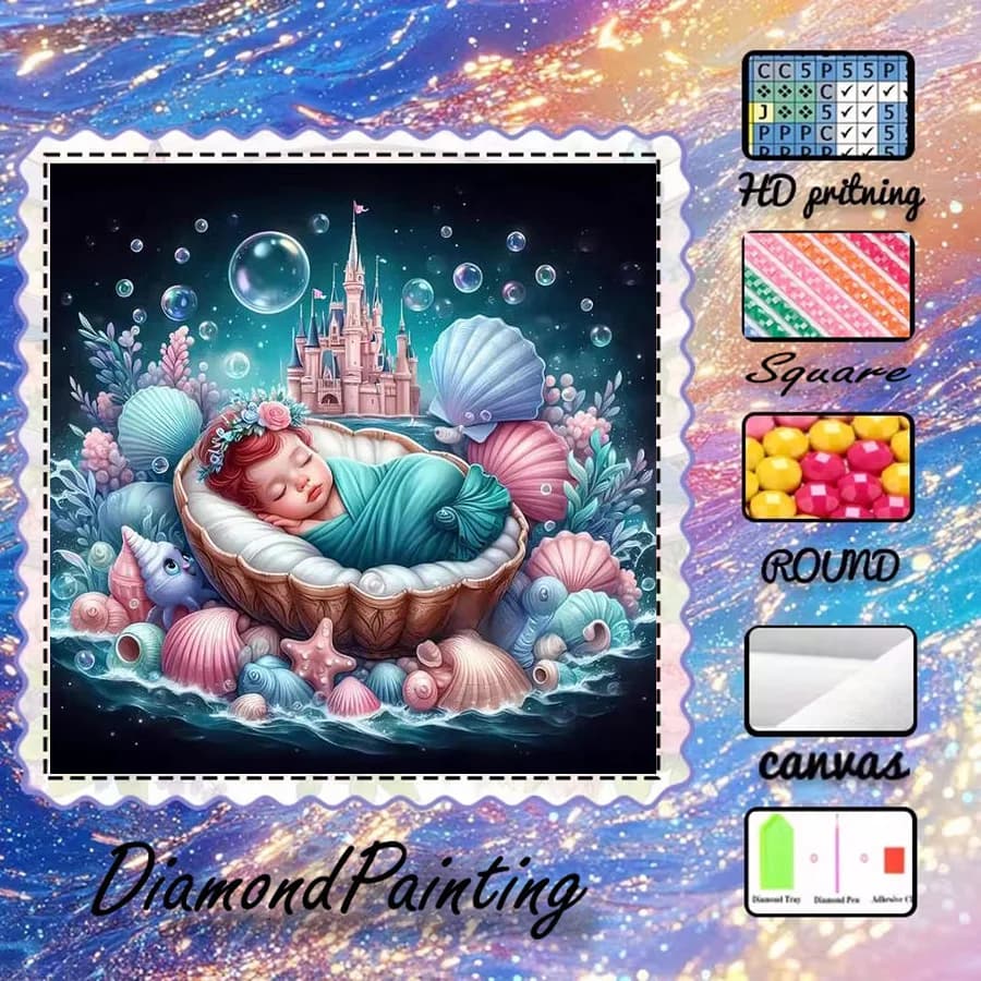 1 pezzo - Potdemiel-5D-DIY - Tessuto floccato - Trapano speciale - Set per pittura con diamanti - Castello delle conchiglie - Arte con diamanti