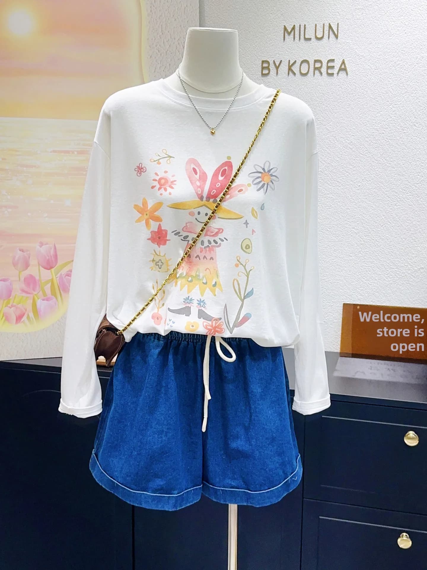Anti-Uv Silk Cotton Long Sleeve Women's T-shirt Korean Style Slimming Cool Painted Graffiti Japanese Forest Girl Top