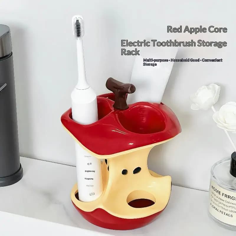 1/3 pieces, 3 compartment plastic brush holder, apple style, electric toothbrush holder and makeup brushes, intuitive design