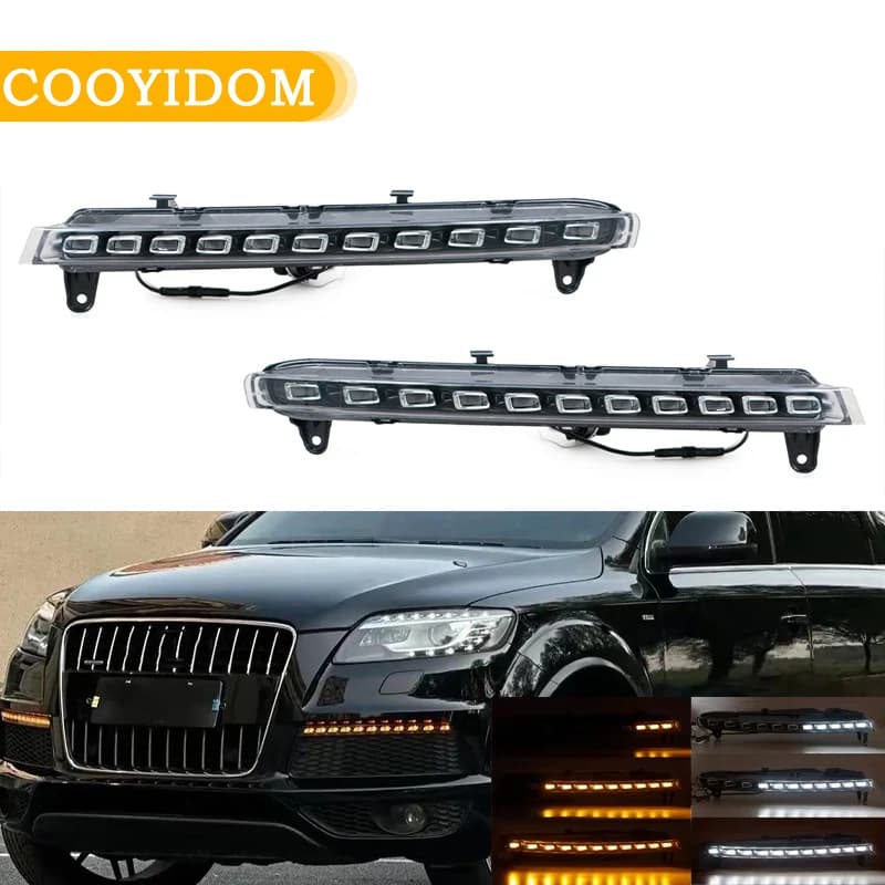 12V LED DRL Per Audi Q7 2006 2007 2008 2009 Luce di marcia diurna Luce diurna Indicatori di direzione Fendinebbia Accessori auto dinamici