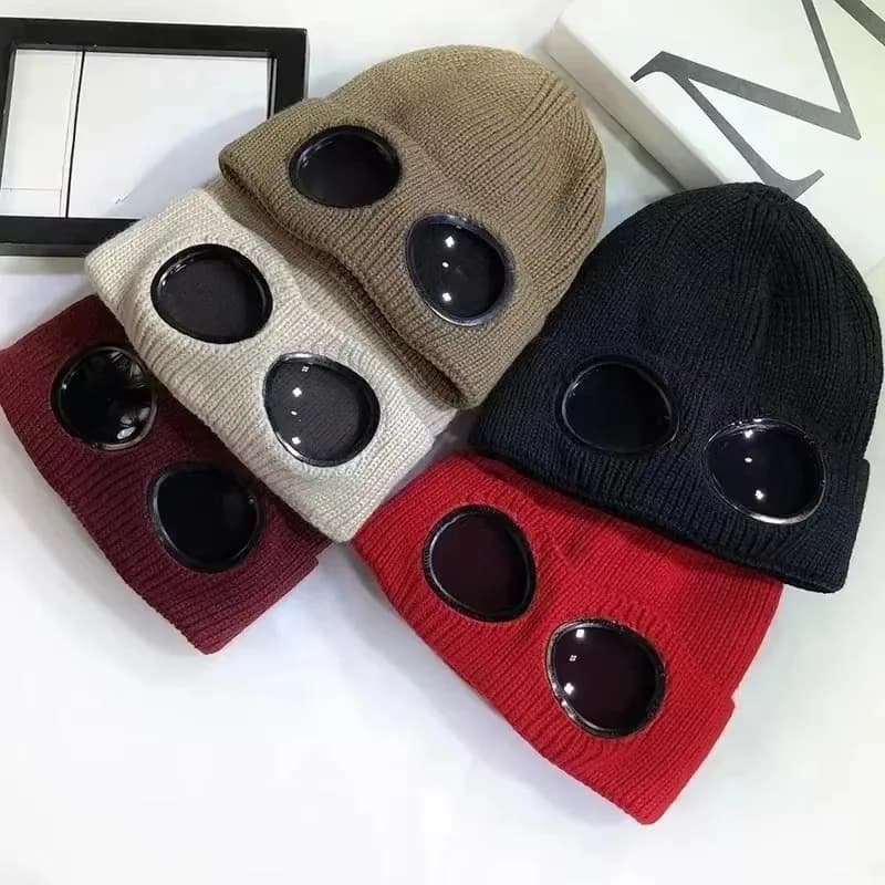 Unisex Men Women Knitted Hat with Goggles Windproof Winter Warmer Ski Beanies Soft Warm Anti-slip Ear Protection