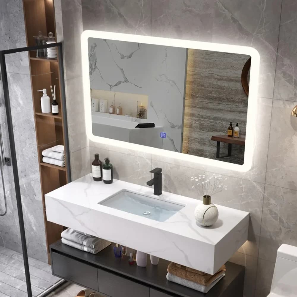 Specchio da Bagno Rettangolare a Parete Dimmerabile Touch Senza Cornice