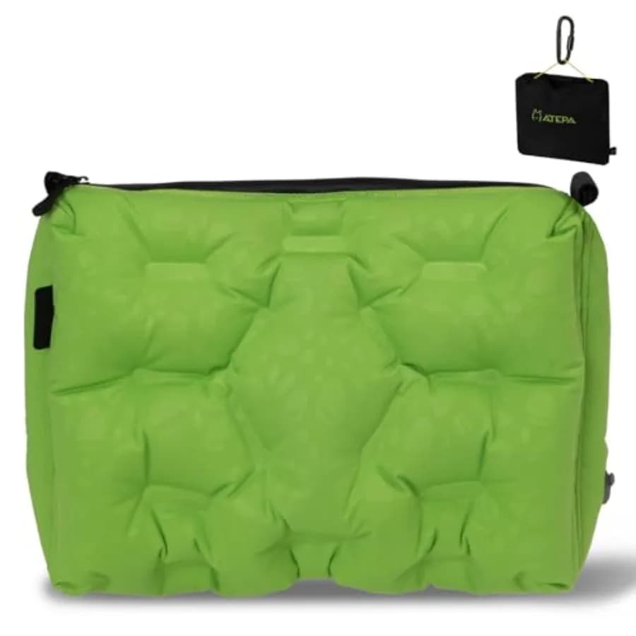 Cuscino da Viaggio 4 in 1, Cuscino Gonfiabile Portatile, Supporto per Collo e Schiena, Borsa da Viaggio Ultraleggera con Protezione Zip