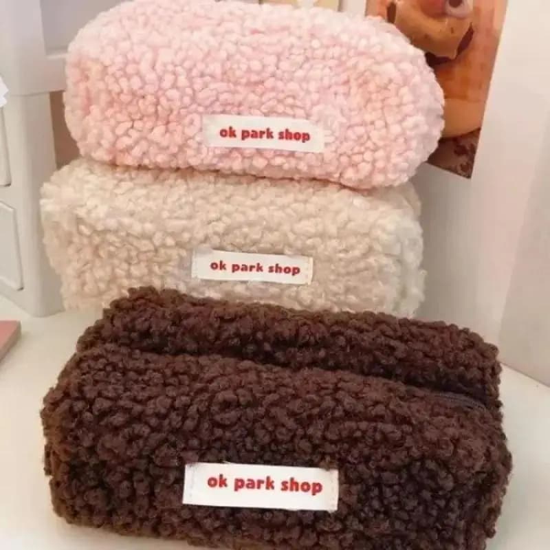 Lamb Plush Storage Bag Simple Aesthetic Design Large Capacity Makeup Pouch Portable Student Stationery Pencil Case Wallet