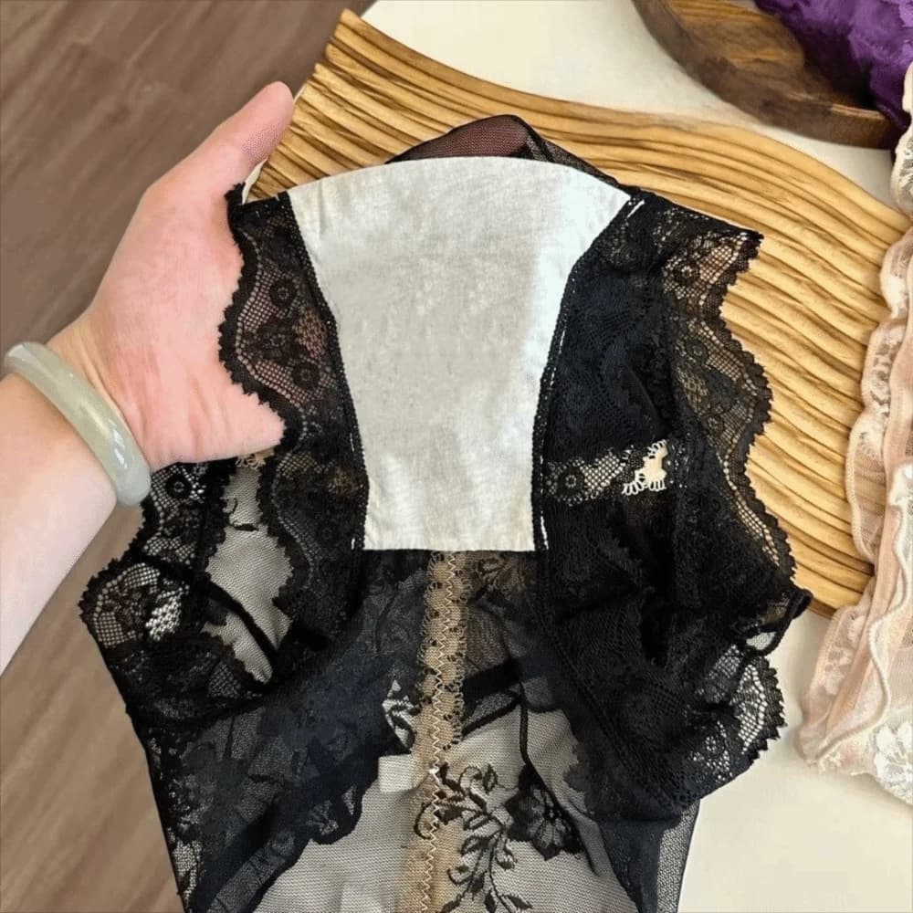 Lingerie Cotton Crotch Sweet Lace Panties Mid Waist Transparent Underwear for Women Mesh Bow Lace Flower Briefs Summer
