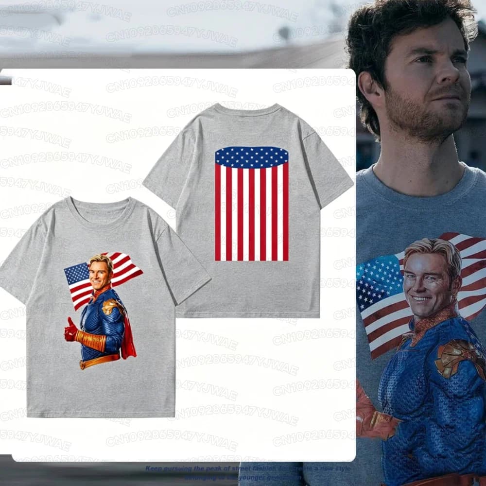 T-shirt casual a maniche corte con stampa The Boys Homelander per l'estate, da donna e da uomo, ispirata alla serie TV americana