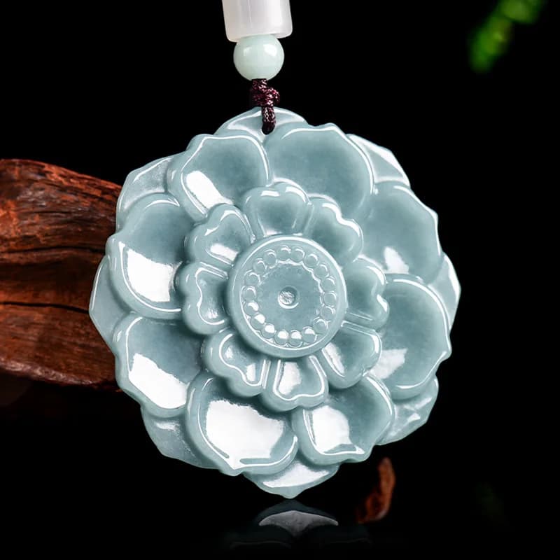 Authentic Natural High Grade A Old Jadeite Blue Lotus Flower Ice Seeds Jade Flower Piece Jewelry Sihui Women
