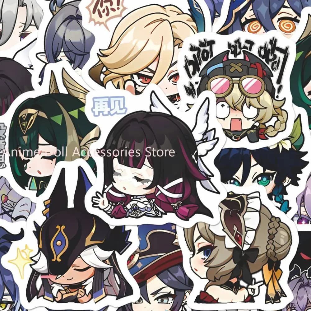 64 Pezzi Adesivi Anime Genshin Impact Moon Maiden, Decalcomanie Cartoon Graffiti per Casco, Skateboard, Laptop, Moto, Decorazione