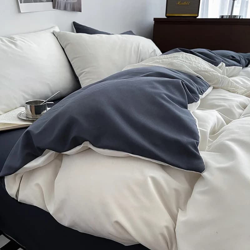 Bed linen set in washed cotton, Four pieces: Sheets, Bed linen with corners, Cover, Single