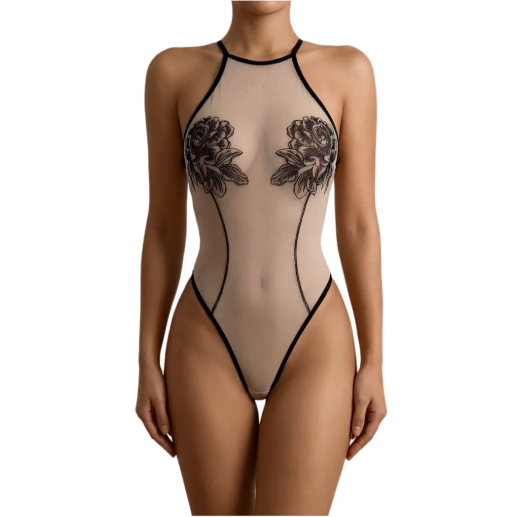 Krasapt Lingerie Sexy in Rete, Body Trasparente con Schiena Scoperta, Tempted Honey, Seduzione Erotica, Clubwear da Donna