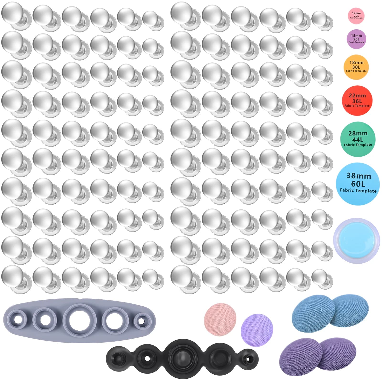 Kit di 100/120 Bottoni a Pressione in 6 Diverse Misure con Attrezzi 5 in 1, Bottoni in Lega di Alluminio per Fai da Te e Cucito