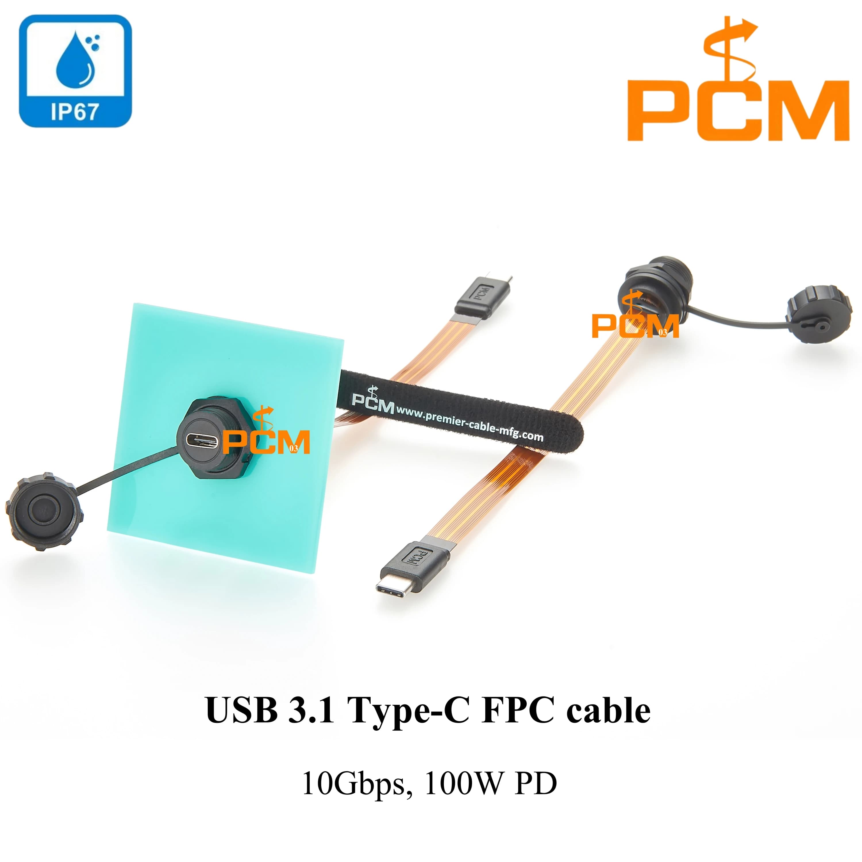 USB C to USB C FPC Cable 10Gbps 100W Fast Charging USB 3.1 Gen2 Type C PD Cable Male to Female Panel Mount Flat Slim Cable