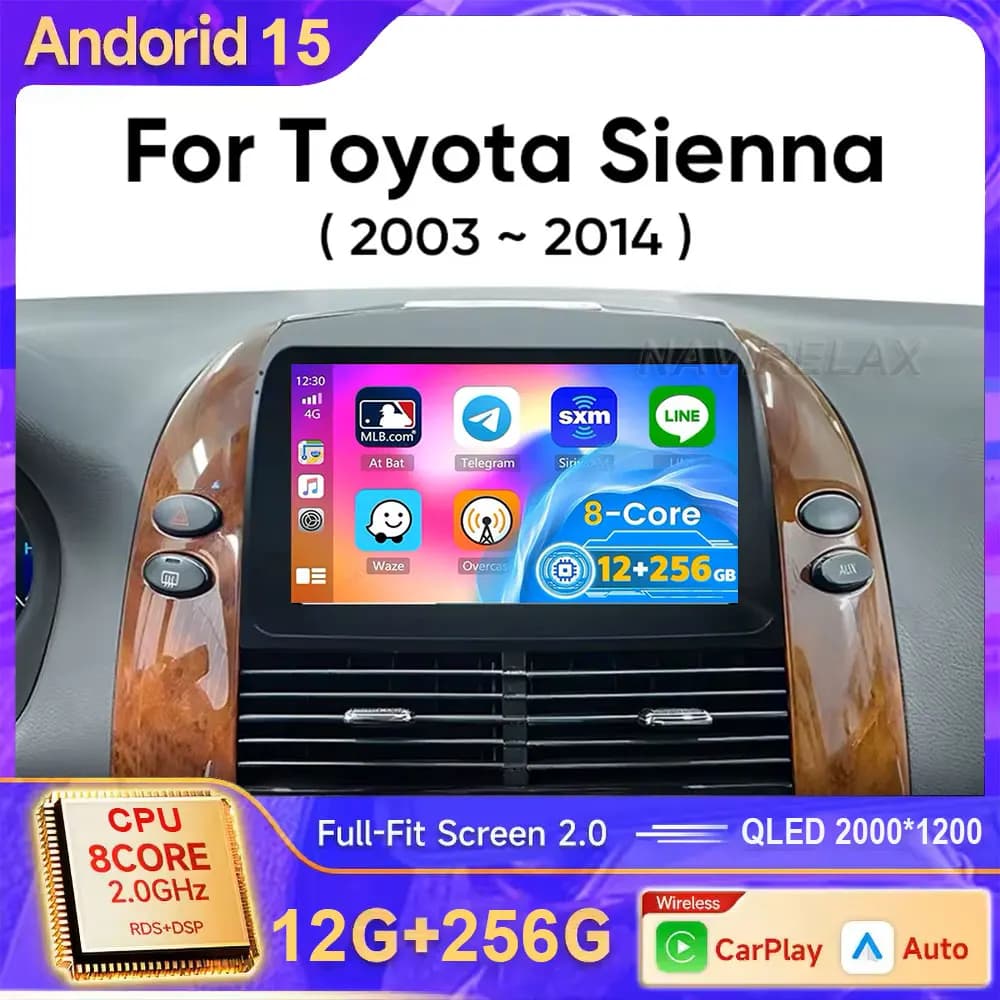 Per Toyota Sienna 2 II XL20 2003 - 2010 Autoradio Lettore Video Multimediale Navigazione Stereo GPS Android 15 Wireless Carplay 4G