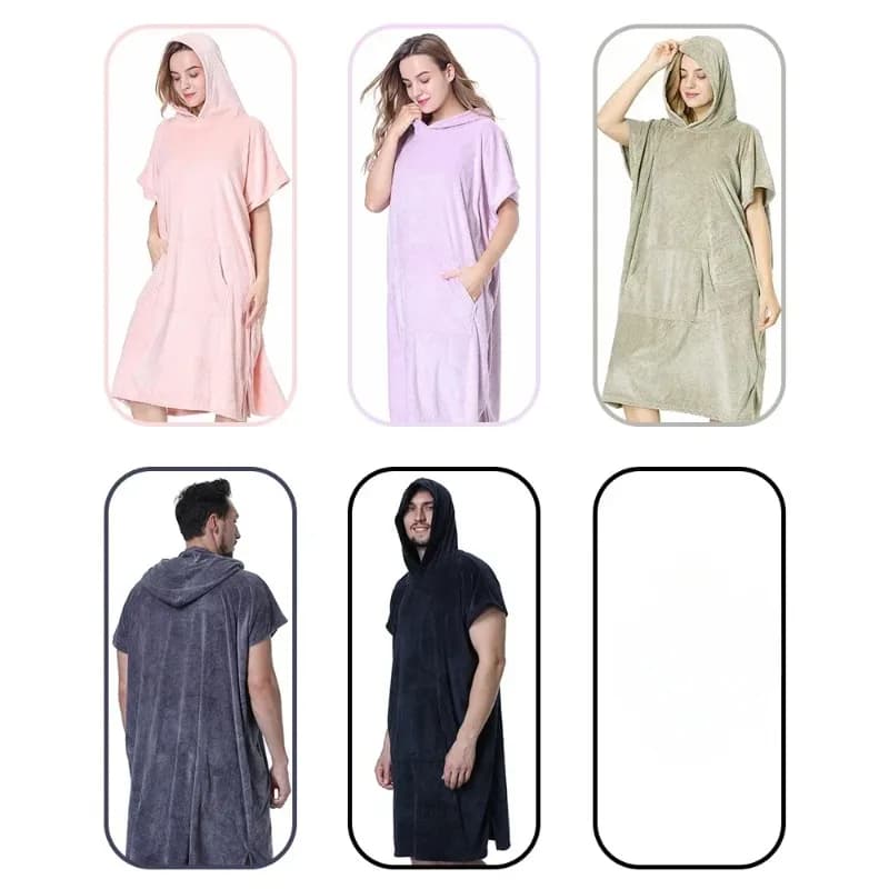 Quick Drying Beach Bathrobe in Velvet Coral with Hood for Men and Women