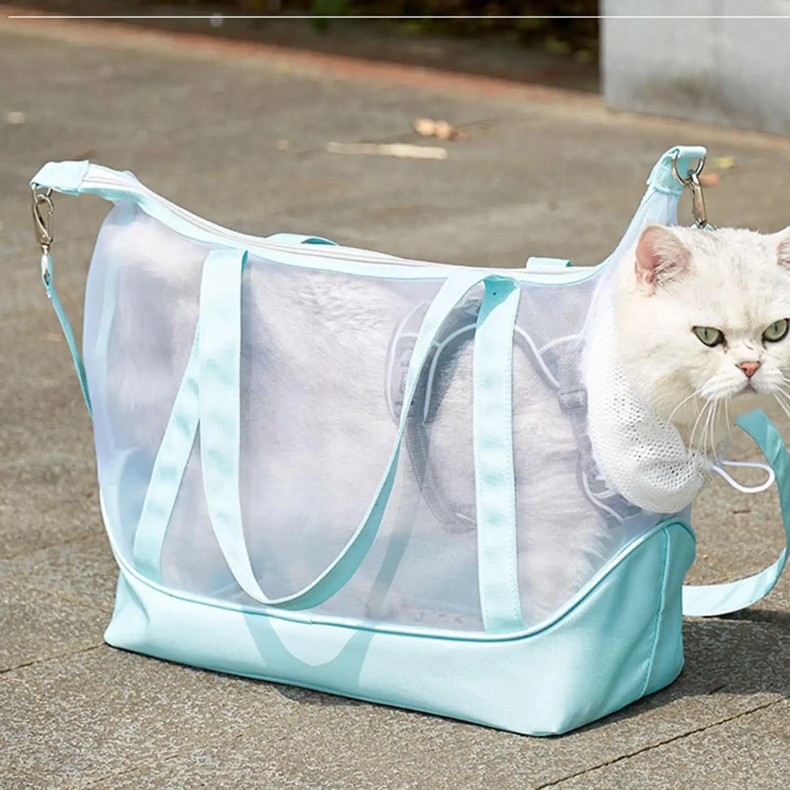 Borsa da trasporto per animali domestici in rete di nylon traspirante con tracolla, borsa a tracolla per viaggi, escursioni, pendolarismo, campeggio, picnic