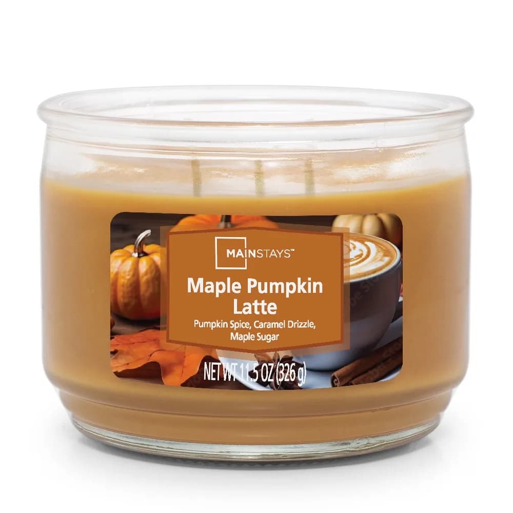 Maple Pumpkin Latte Scented Triple Wick Glass Jar Candle for Fall Autumn Thanksgiving Home Decor Cozy Ambiance Gift Set Soy Blend Long Burning 11.5 oz Aromatherapy Candle Spiced Coffee Seasonal Scent Holiday Gifts for