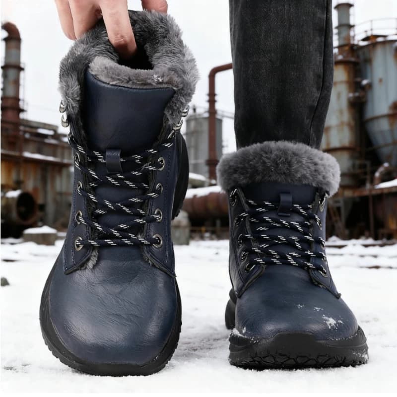 Stivali da neve invernali caldi da uomo Stivaletti foderati in pelliccia Stivali da lavoro caldi impermeabili antiscivolo Escursionismo all'aperto Scarpe casual da passeggio per uomo