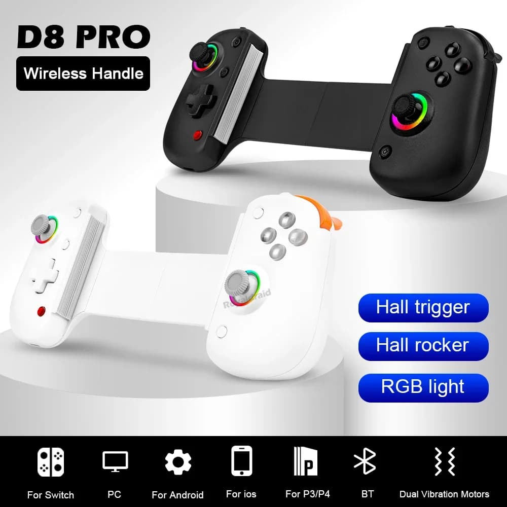 BSP D8 PRO Mobile Phone Telescopic Handle Dual Hall Macro Programming RGB Lighting Effects 6-axis HD Vibration Three Speed Mode