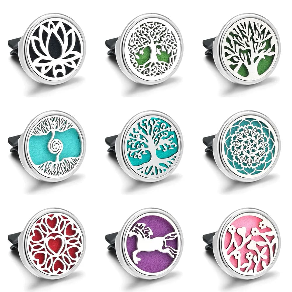Car Perfume Diffuser with Aromaterapic Jewel, Stainless Steel Alloy Openable Pendant, Auto Deodorant with Clip for Ventilation Mouth, Aromatic Jewel