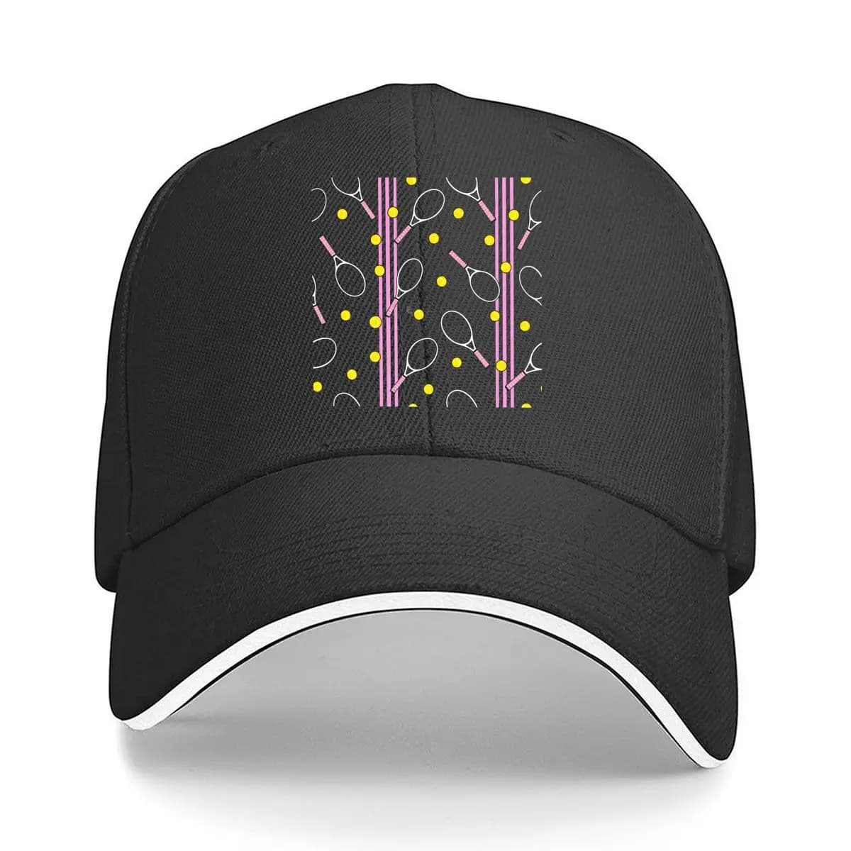 Tennis Racket Ball Pink Stripe Pattern Sandwich Baseball Cap Outdoor Workouts Sun Hat
