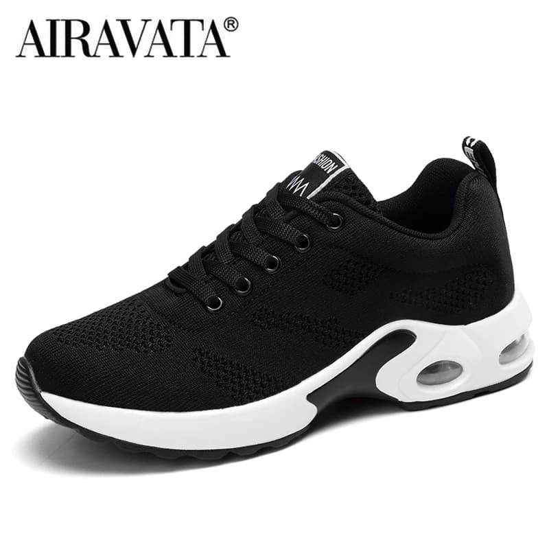 Scarpe casual traspiranti in mesh con fondo piatto morbido da corsa sportiva con cuscino d'aria alla moda da donna