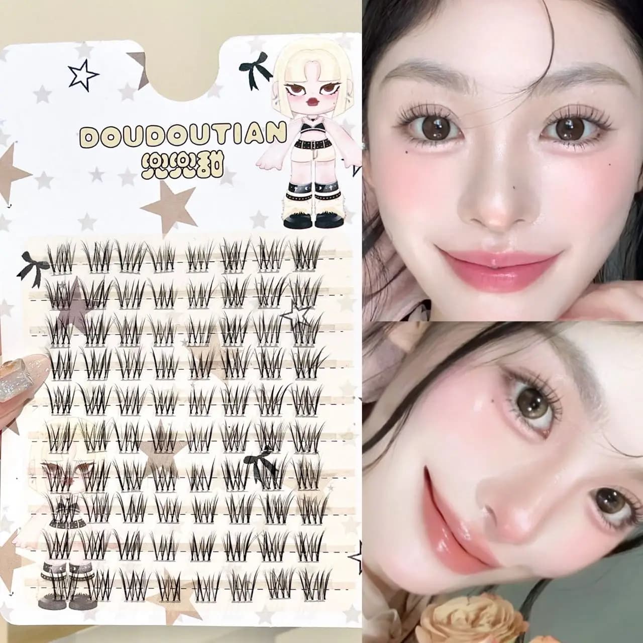 Doudoutian Segmented Nude Lashes Lifelike Staggered Strands Thin Clear Soft Band Lightweight Comfort All Day Daily Light Makeup