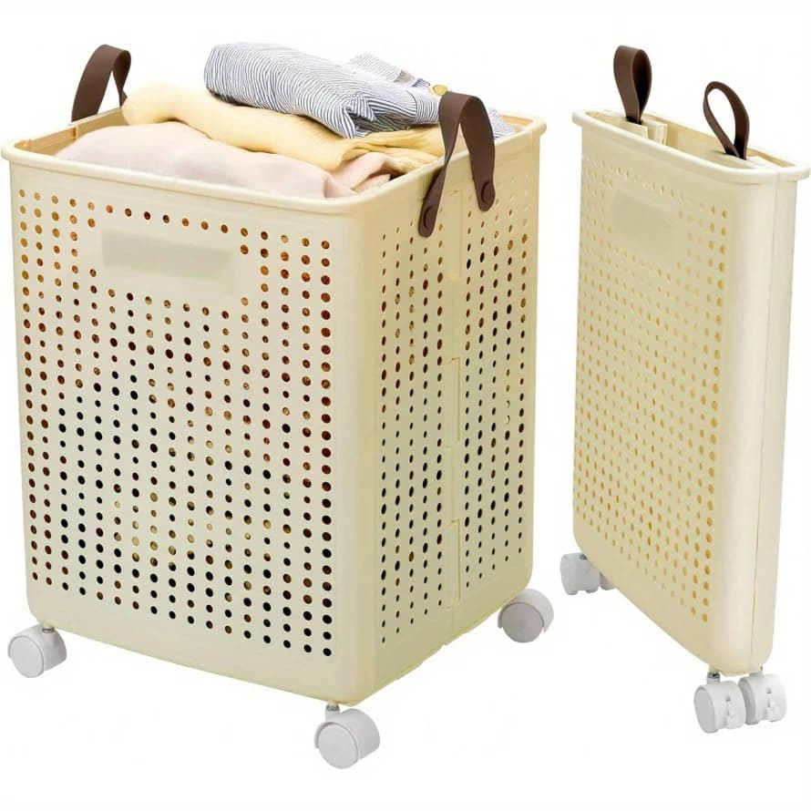 66,5 litre folding whiteboard with wheels - XL folding storage bin for clothes, toys, bathroom (14x15x20 inch) Easy to carry!