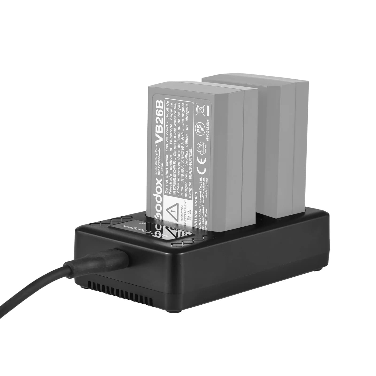 Caricabatterie Portatile a 2 Slot per Batterie Flash Serie Godox V1/V860III VB26A/VB26B/VB30
