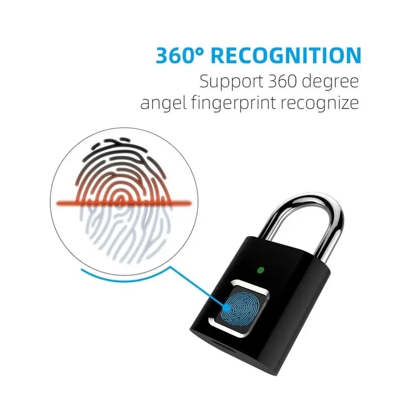 Smart Fingerprint Padlock Door Lock Keyless USB Charging Lock 0.1sec Unlock Portable Anti-theft Fingerprint Padlock