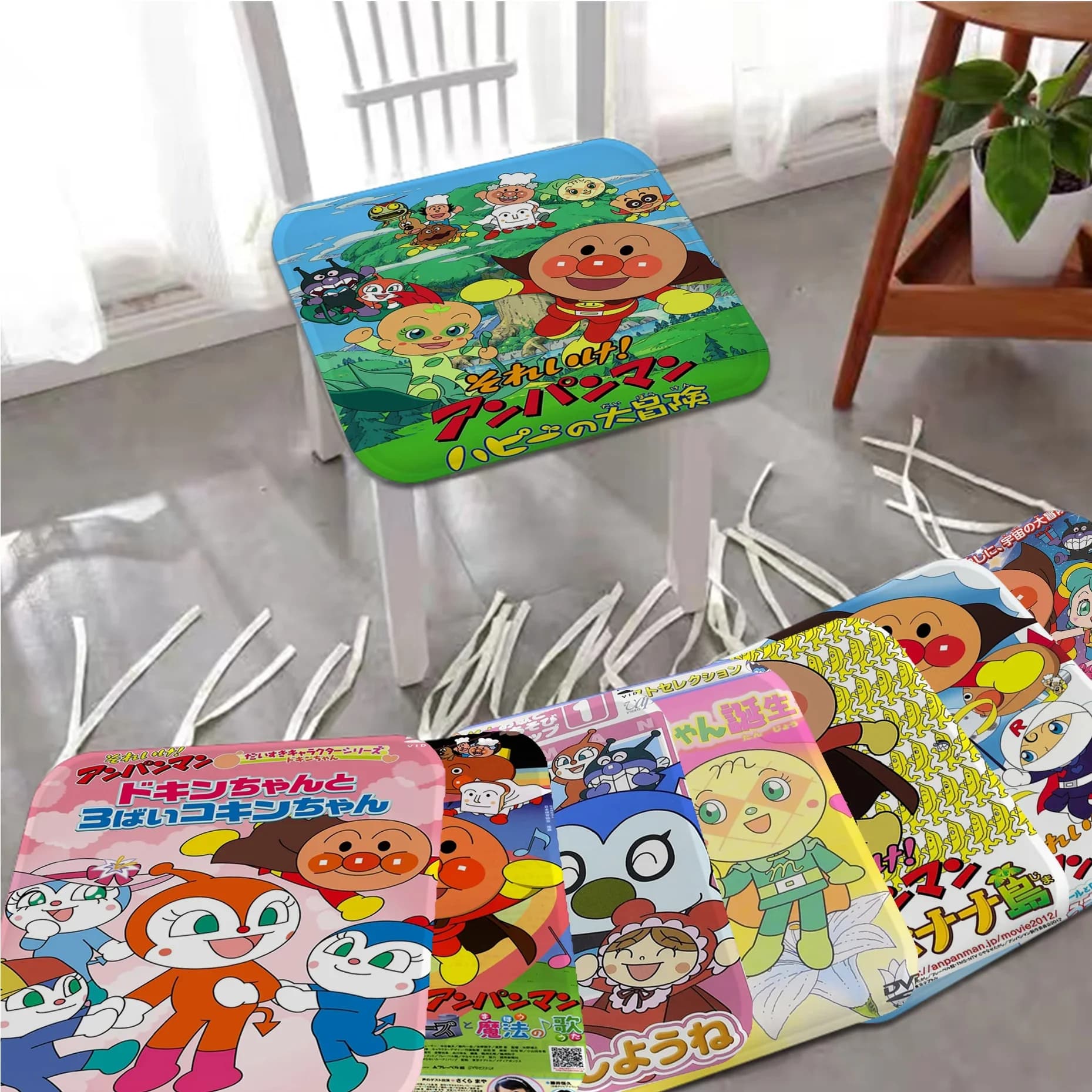 Anpanman Round Chair Cushion, Circular Seat Pad for Dining, Office, Sofa, Desk