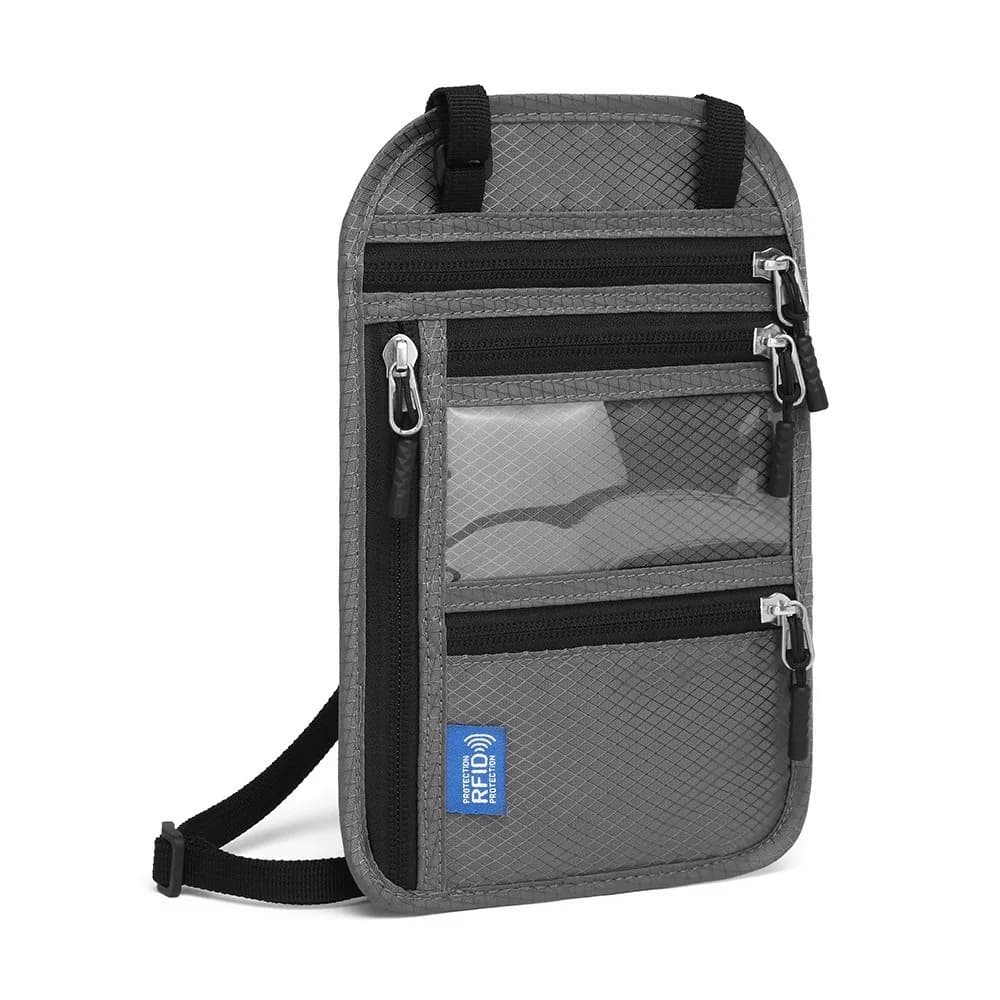 Borsa Porta Passaporto RFID con Protezione Anti-furto, Multi-tasche, Portafoglio da Collo con Cinturino Regolabile, Impermeabile, per Documenti e Passaporto