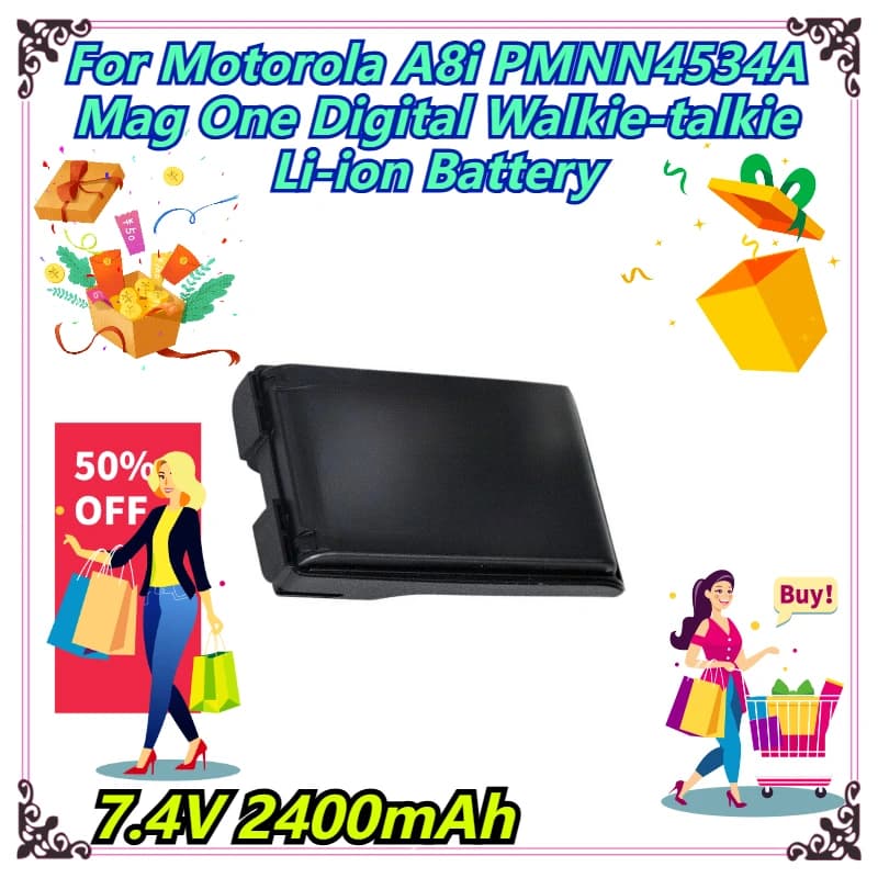 Batteria agli ioni di litio per walkie-talkie digitale Motorola A8i PMNN4534A Mag One da 7,4 V 2400 mAh