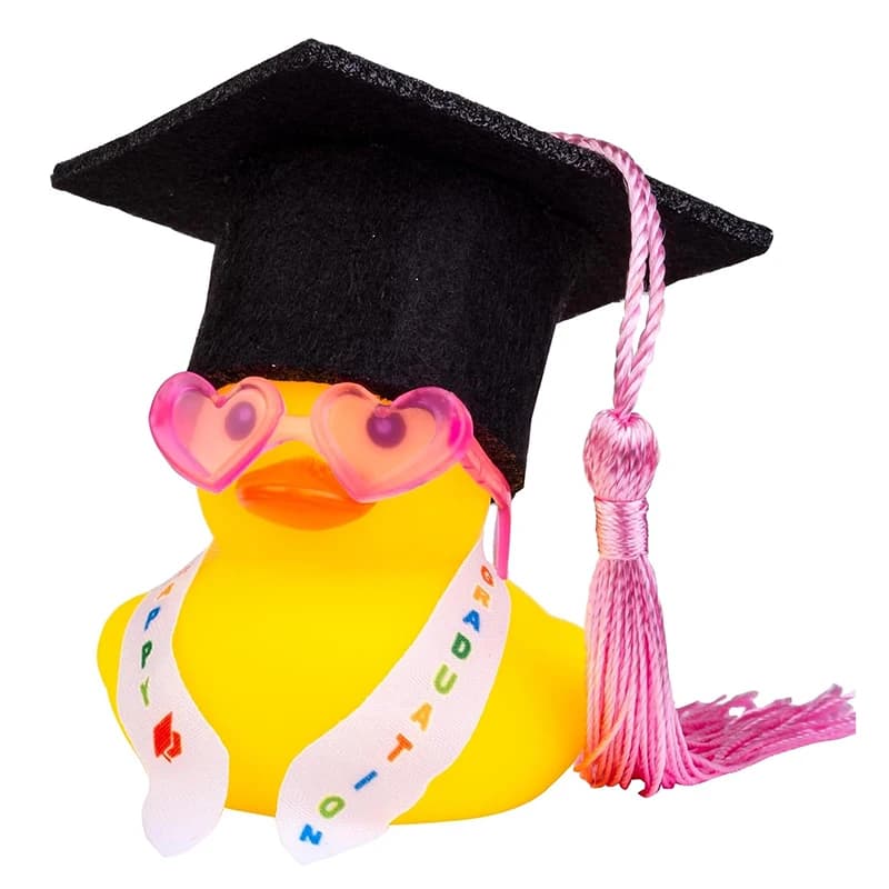 Graduation Duck Car Ornament, Rubber Duck Car Dashboard Decor with Mini Graduation Hat Sash Sunglasses Car Decorations Duck