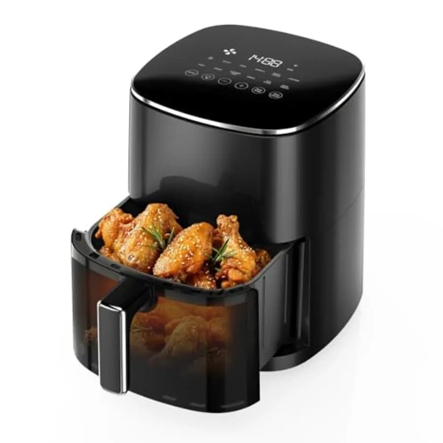 12-in-1 Air Fryer 6.34 Quarts, Visable Airfryer with Window, 400°F, Roast, Reheat, Dehydrate, Bake, Steam, Fries, Custard, Chic