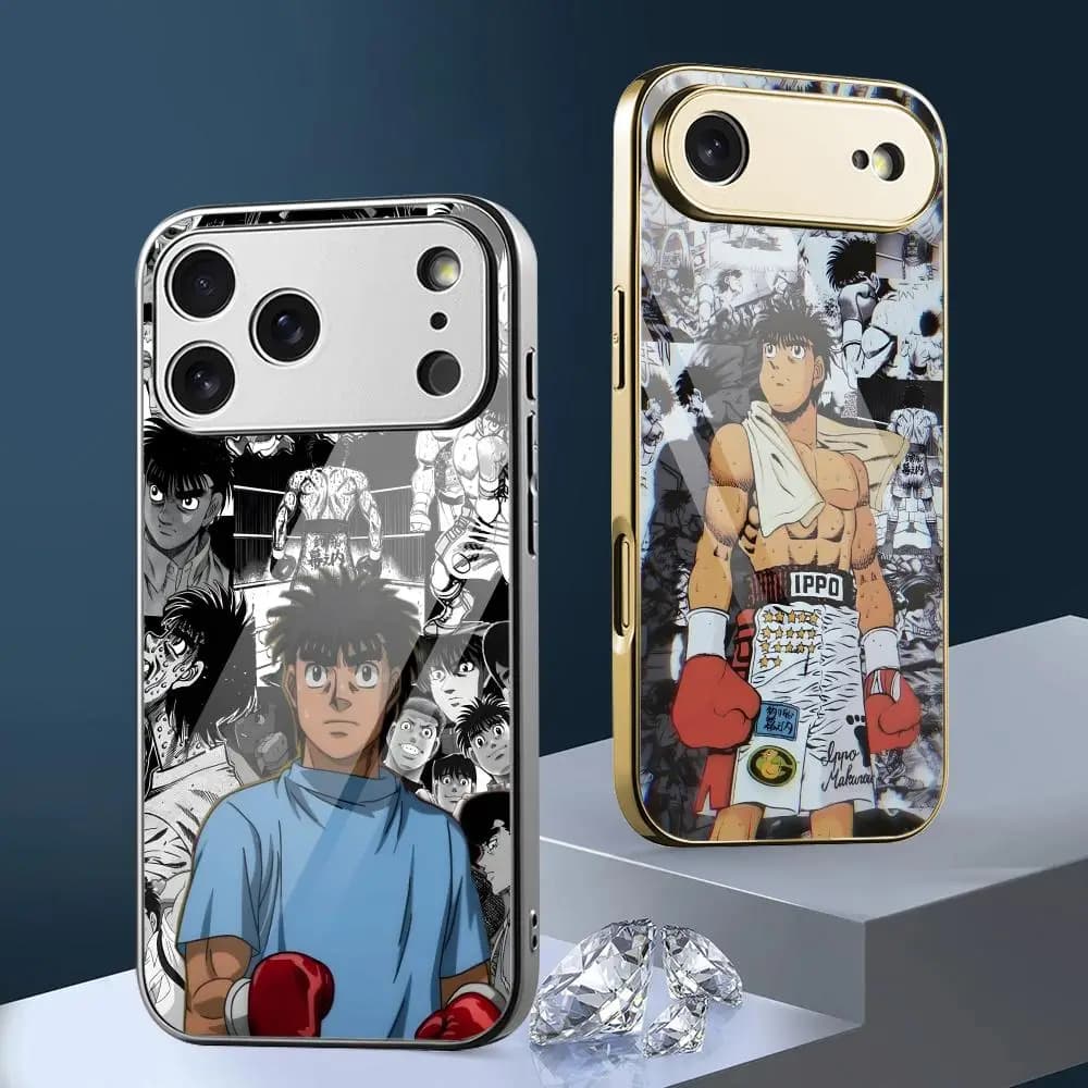 F-Fighting Spirit Anime Phone Case For iPhone 17 16 15 14 13 12 Pro Max Plus Electroplated Metal Bumper Shockproof Case